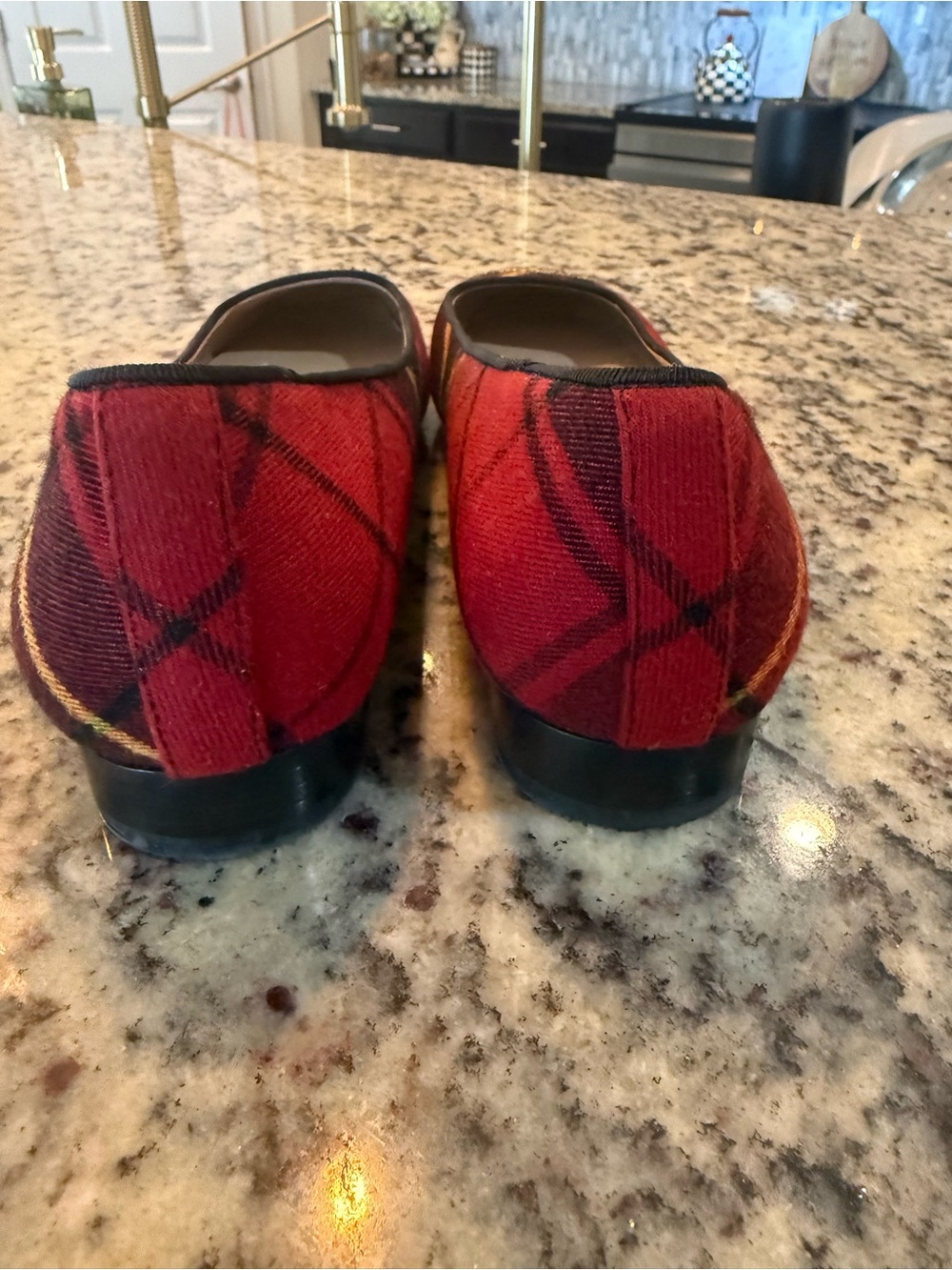 Ralph Lauren Red Plaid Embroidered Monogram Flats - Picture 5 of 9